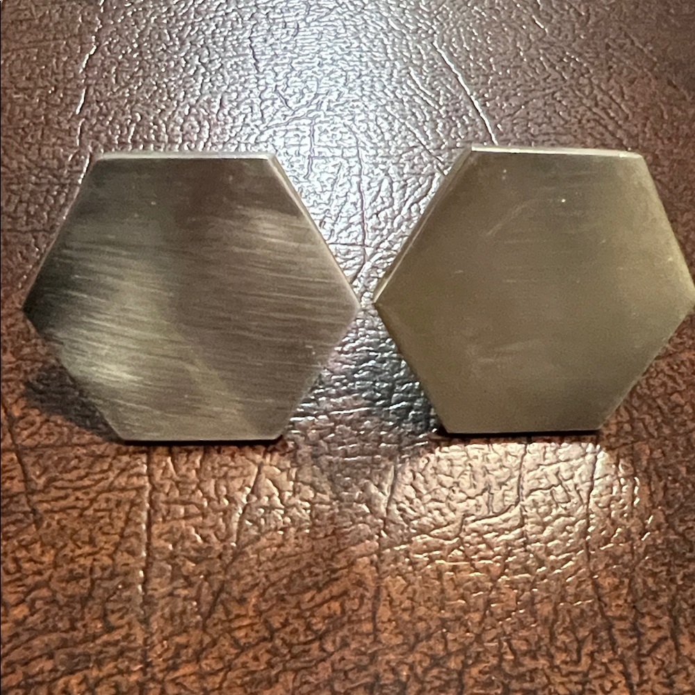 CB2 Silver Hexagon Drawer Hardware Knobs Pair brushed nickel